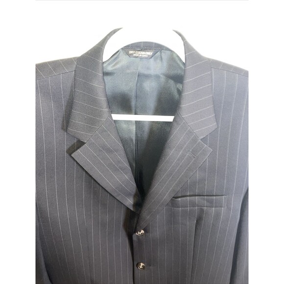 Chaps Suit Jacket Men’s Size 40R Black Pinstripe Three Button Wool Formal - Picture 3 of 13